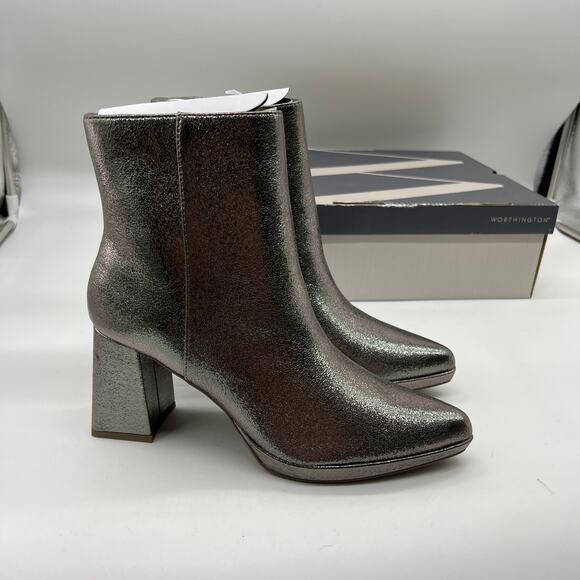 Worthington Womens Bannow Flared Heel Booties Pewter Color Size 8 - Picture 2 of 12